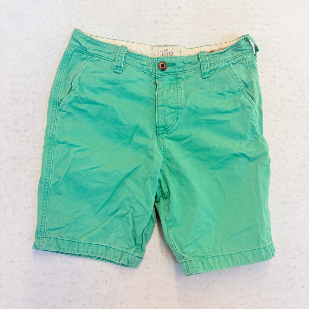 Hollister Chino Shorts Mens 30 Green Flat Front Cotton Casual